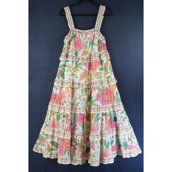 NEW, Farm Rio Square-Neck Tiered Ruffle Dress SZ L #MD1078 - Picture 2 of 11